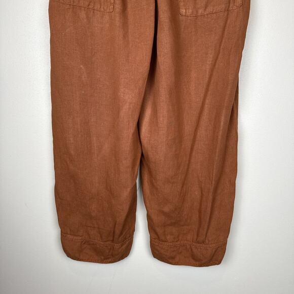 WRAP London Women's Rust Orange 100% Linen Wide Leg Cropped Pants Lagenlook Sz 8 - Picture 7 of 10